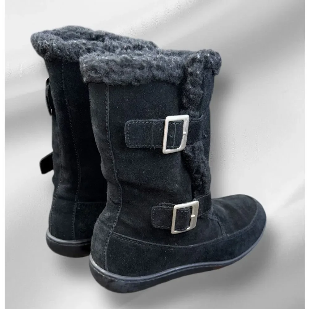 Steve Madden Women’s Suede Boots Side Buckles Fleece Lined Sz. 10.5 Black